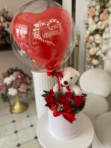Bobo Balon 8 Adet Gül ve Ayıcık